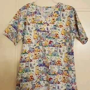 Teddy Bear Picnic Scrub Top Scrubs Size Large